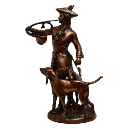 Vintage Hunter with Hounds Sculpture in Brass