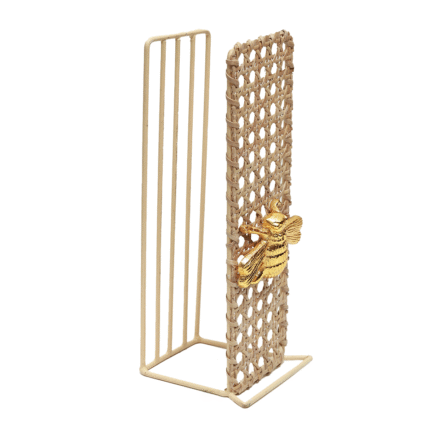 Wicker & Metal Towel Stand  with Golden Bee Accent