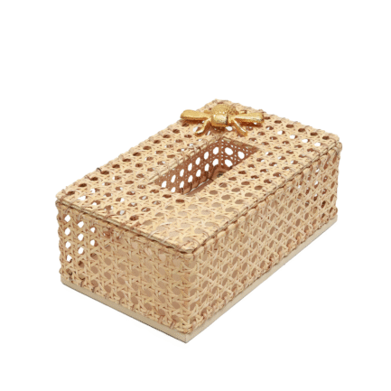 Wicker Tissue Box Holder with Decorative Golden Bee