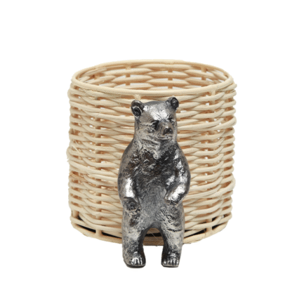 Wicker Pen Holder with decorative Silver Bear
